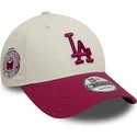 new-era-curved-brim-red-logo-9forty-world-series-patch-los-angeles-dodgers-mlb-beige-and-red-adjustable-cap