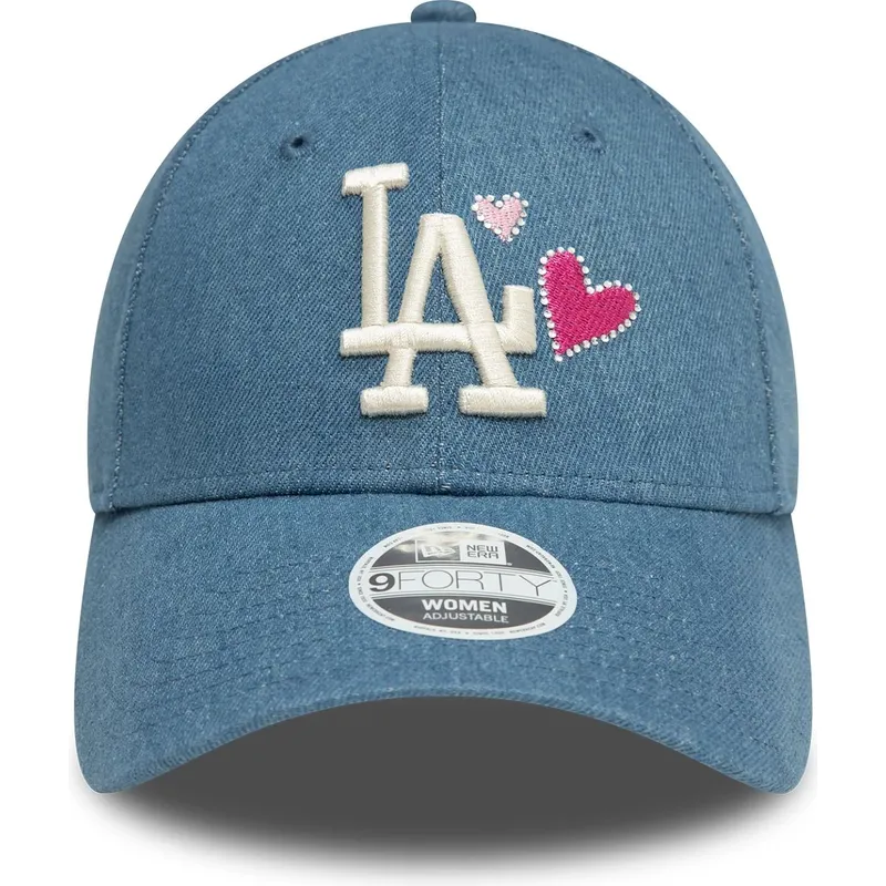 niebieska-regulowana-czapka-z-zakrzywionym-daszkiem-dla-kobiet-9forty-denim-icon-heart-los-angeles-dodgers-mlb-new-era