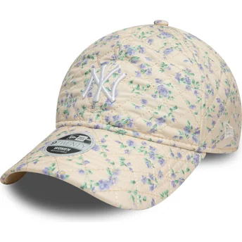 Beżowa regulowana czapka z zakrzywionym daszkiem dla kobiet 9TWENTY Floral Quilt New York Yankees MLB New Era