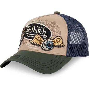 Von Dutch PATCHES07 Beige, Blue and Green Trucker Hat