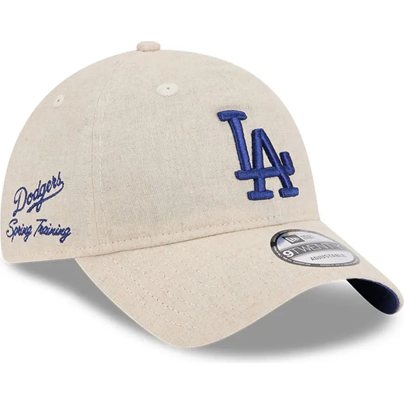 bezowa-regulowana-czapka-z-zakrzywionym-daszkiem-z-niebieskim-logo-9twenty-linen-spring-training-fan-pack-2025-los-angeles-dodge