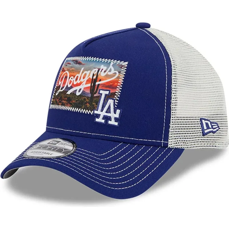 czapka-trucker-niebiesko-biala-9forty-a-frame-patch-spring-training-fan-pack-2025-los-angeles-dodgers-mlb-new-era
