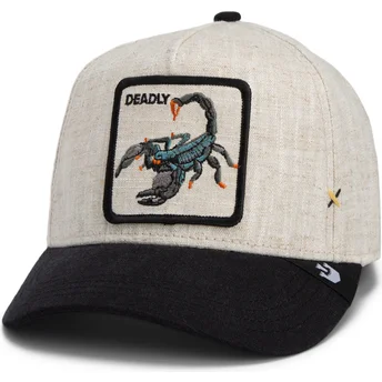 Goorin Bros. Curved Brim Scorpion Deadly Lethal Linen Rugged Comfort The Farm Beige and Black Snapback Cap