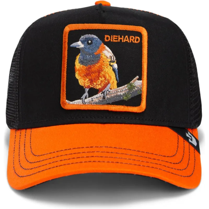 czapka-trucker-czarno-pomaranczowa-z-ptakiem-the-diehard-bird-fab-farm-od-goorin-bros