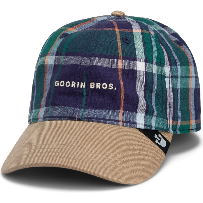 goorin-bros-curved-brim-hardly-working-papa-cap-madras-the-farm-navy-blue-and-brown-snapback-cap