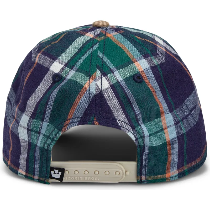 goorin-bros-curved-brim-hardly-working-papa-cap-madras-the-farm-navy-blue-and-brown-snapback-cap