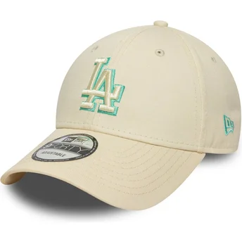 Beżowa czapka z daszkiem regulowana z zielonym logo 9FORTY Team Outline Los Angeles Dodgers MLB marki New Era