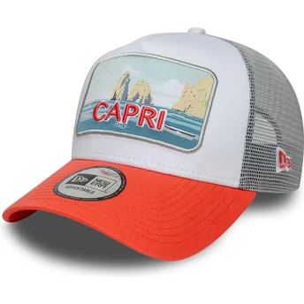 Czapka trucker biała i pomarańczowa Capri Italy A Frame Summer od New Era