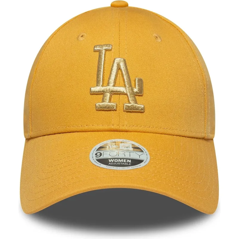 zolta-zakrzywiona-czapka-regulowana-damska-9forty-metallic-logo-los-angeles-dodgers-mlb-new-era