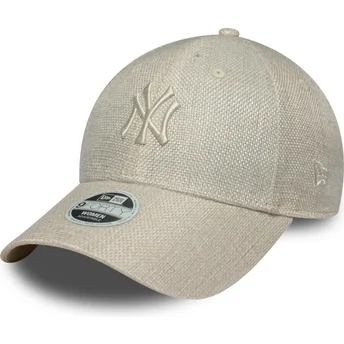 Beżowa regulowana czapka z zakrzywionym daszkiem dla kobiet 9FORTY Woven New York Yankees MLB od New Era