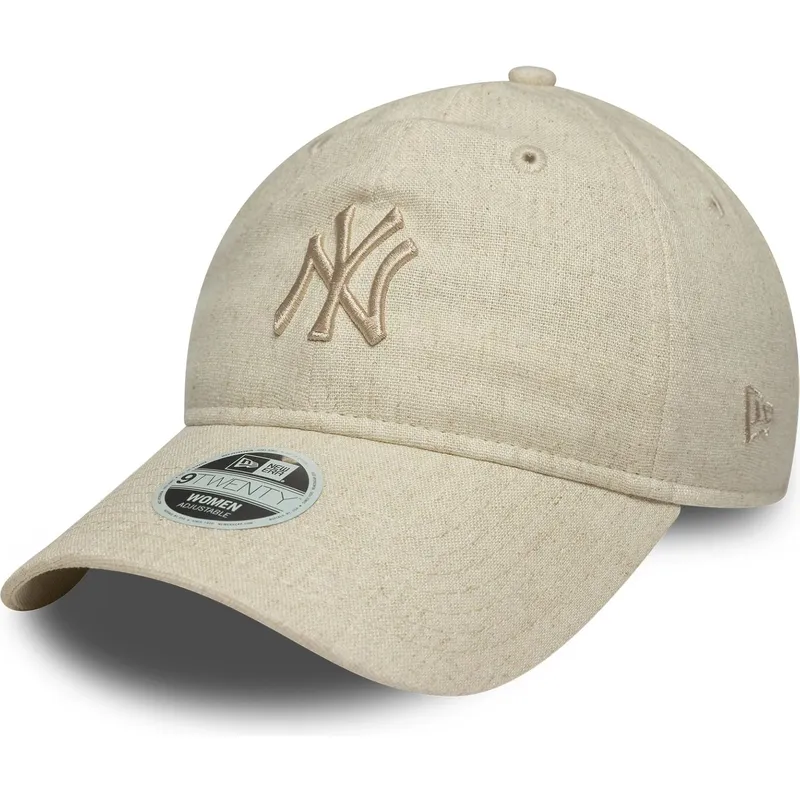 bezowa-regulowana-czapka-z-daszkiem-dla-kobiet-z-bezowym-logo-9twenty-linen-new-york-yankees-mlb-new-era
