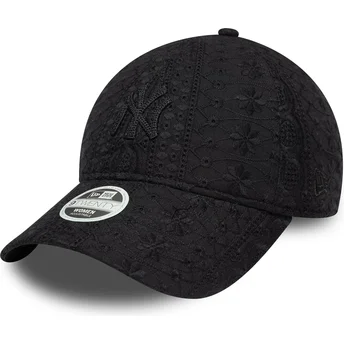 Czarna regulowana czapka z daszkiem dla kobiet z czarnym logo 9TWENTY Broderie New York Yankees MLB New Era