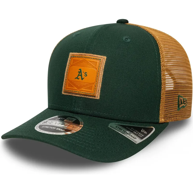 czapka-trucker-zielona-i-brazowa-9seventy-stretch-snap-debossed-logo-oakland-athletics-mlb-new-era
