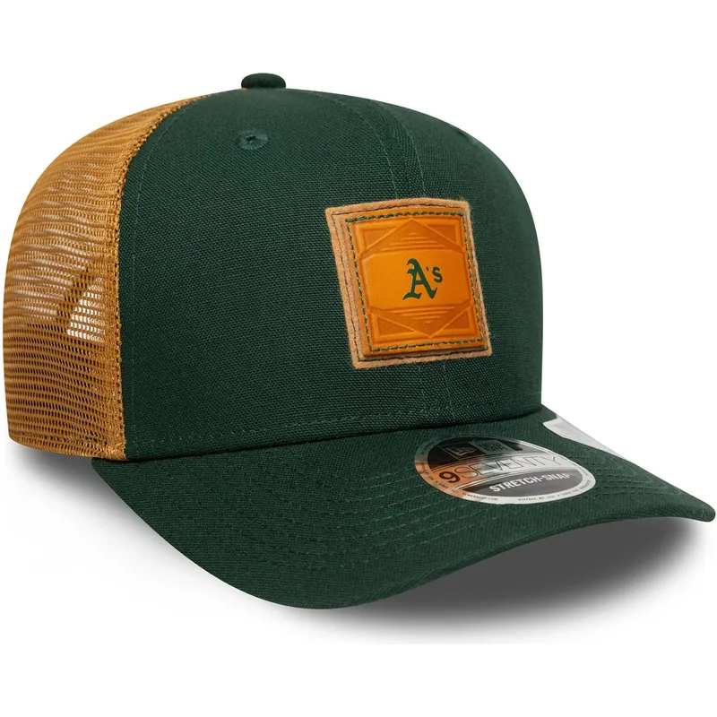 czapka-trucker-zielona-i-brazowa-9seventy-stretch-snap-debossed-logo-oakland-athletics-mlb-new-era