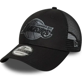 Czarna regulowana czapka trucker z szarym logo Los Angeles Lakers NBA 9FORTY od New Era