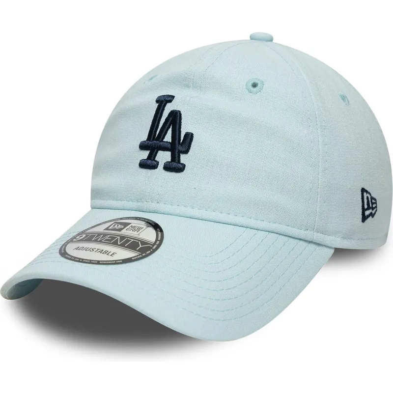 niebieska-regulowana-czapka-z-zakrzywionym-daszkiem-z-granatowym-logo-9twenty-linen-los-angeles-dodgers-mlb-od-new-era