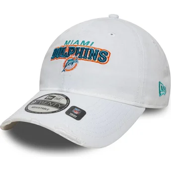 Biała zakrzywiona regulowana czapka 9TWENTY Washed Distress Miami Dolphins NFL od New Era
