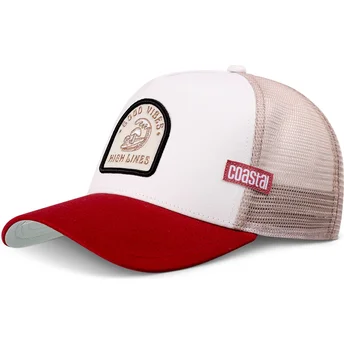 Czapka trucker beżowo-czerwona High Lines HFT od Coastal