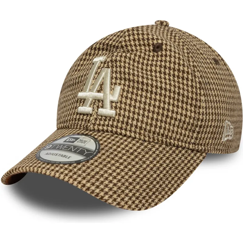 brazowa-regulowana-czapka-z-daszkiem-9twenty-houndstooth-los-angeles-dodgers-mlb-od-new-era
