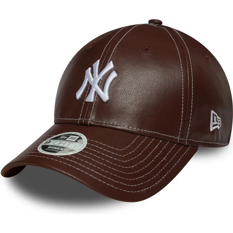 brazowa-regulowana-czapka-z-daszkiem-dla-kobiet-9forty-topstitch-pu-new-york-yankees-mlb-new-era