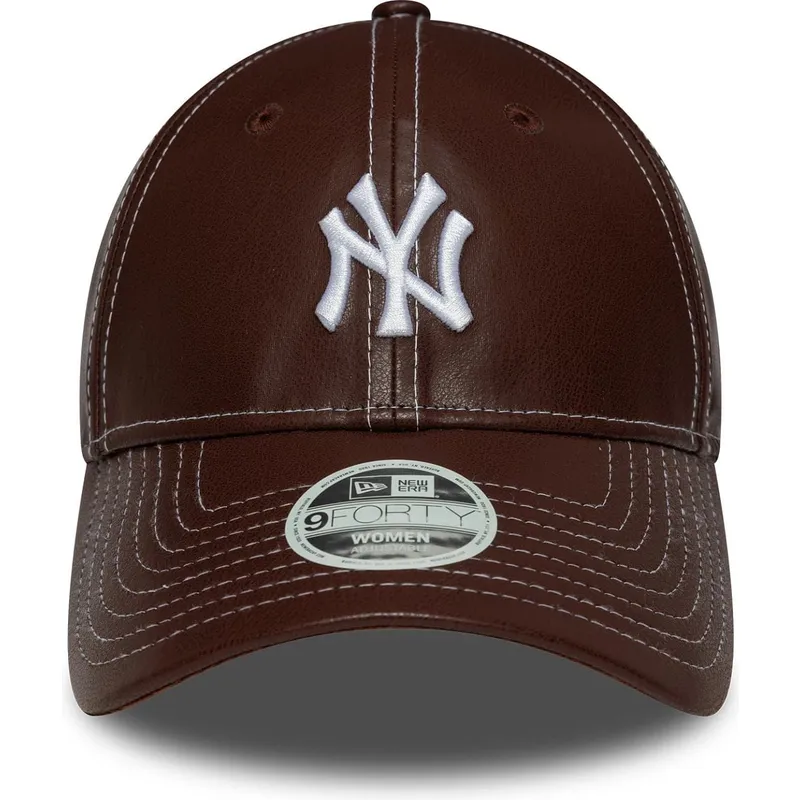 brazowa-regulowana-czapka-z-daszkiem-dla-kobiet-9forty-topstitch-pu-new-york-yankees-mlb-new-era