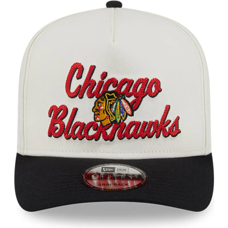 bezowo-czarna-zakrzywiona-czapka-snapback-9fifty-a-frame-chainstitch-chicago-blackhawks-nhl-new-era