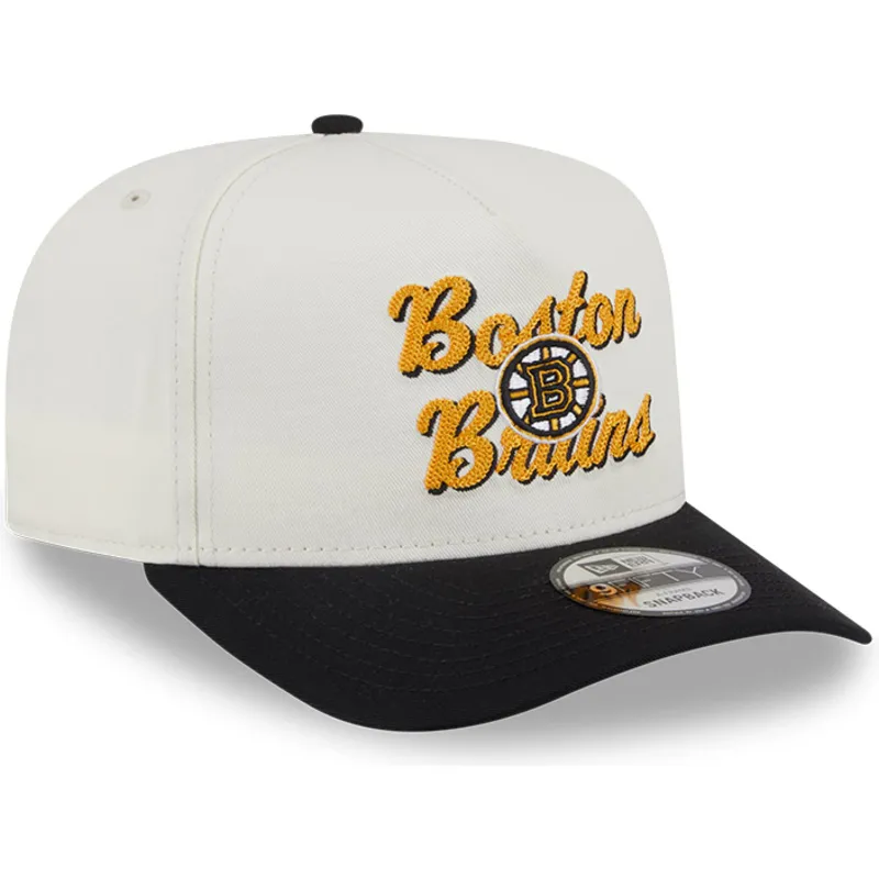 bezowo-czarna-zakrzywiona-czapka-snapback-9fifty-a-frame-chainstitch-boston-bruins-nhl-new-era