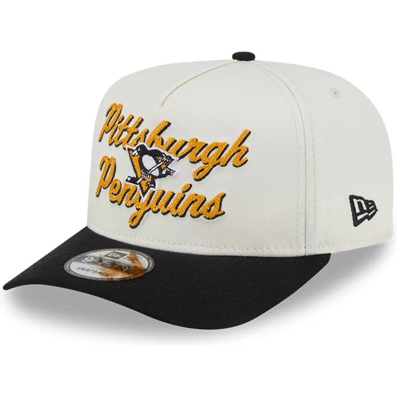 bezowo-czarna-zakrzywiona-czapka-snapback-9fifty-a-frame-chainstitch-pittsburgh-penguins-nhl-new-era