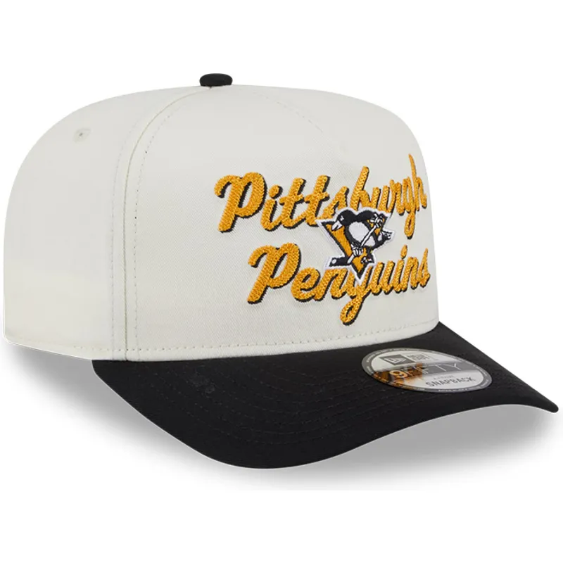 bezowo-czarna-zakrzywiona-czapka-snapback-9fifty-a-frame-chainstitch-pittsburgh-penguins-nhl-new-era