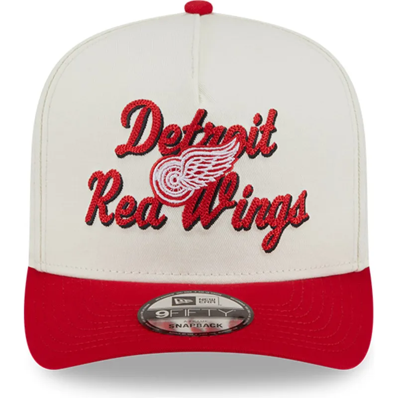 bezowo-czerwona-zakrzywiona-czapka-snapback-9fifty-a-frame-chainstitch-detroit-red-wings-nhl-new-era