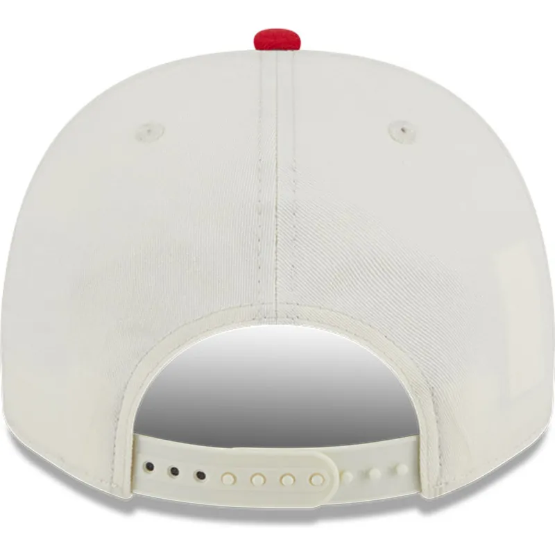 bezowo-czerwona-zakrzywiona-czapka-snapback-9fifty-a-frame-chainstitch-detroit-red-wings-nhl-new-era