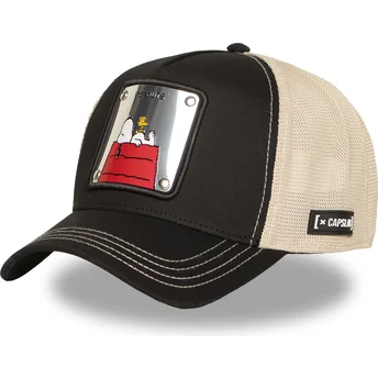 Czapka trucker czarna i beżowa Snoopy i Woodstock PEA6 NAW6 Peanuts od Capslab
