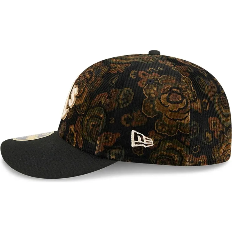 czarna-dopasowana-czapka-z-zakrzywionym-daszkiem-59fifty-low-profile-floral-cord-three-looms-printed-corduroy-oakland-athletics-