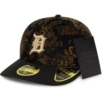 Czarna zakrzywiona dopasowana czapka 59FIFTY Low Profile Floral Cord Three Looms Printed Corduroy Detroit Tigers MLB od New Era