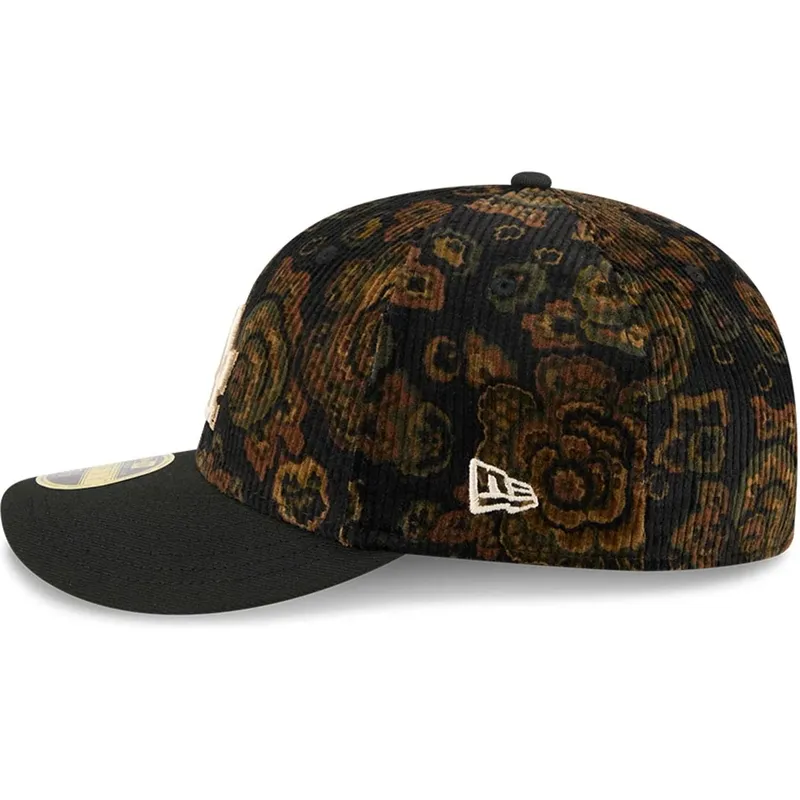 czarna-dopasowana-czapka-z-zakrzywionym-daszkiem-59fifty-low-profile-floral-cord-three-looms-printed-corduroy-los-angeles-dodger
