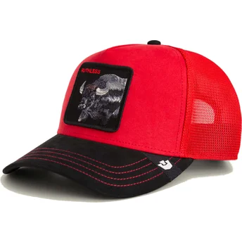 Czapka trucker czerwona i czarna z bizonem Ruthless Buffalo Suede The Farm od Goorin Bros.