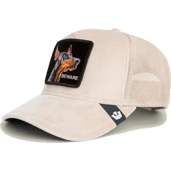 Beżowa czapka trucker z dobermanem Beware Doberman Velour The Farm od Goorin Bros.