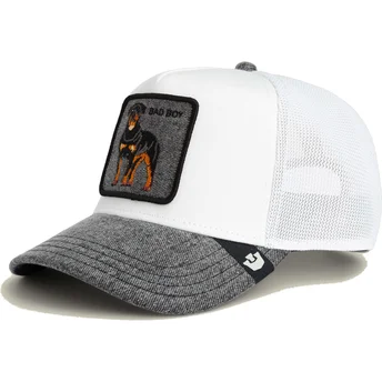 Czapka trucker biała i szara pies rottweiler Bad Boy Denim The Farm od Goorin Bros.