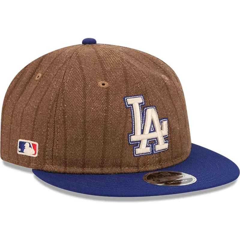 brazowa-i-niebieska-regulowana-czapka-z-daszkiem-9fifty-retro-crown-wool-pinstripe-los-angeles-dodgers-mlb-new-era