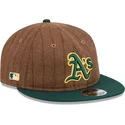 brazowa-i-zielona-regulowana-czapka-z-daszkiem-9fifty-retro-crown-wool-pinstripe-oakland-athletics-mlb-new-era