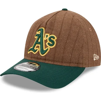 Regulowana brązowo-zielona czapka z daszkiem 9TWENTY A Frame Wool Pinstripe Oakland Athletics MLB marki New Era