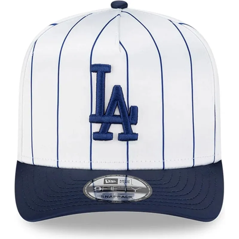 biala-i-niebieska-zakrzywiona-czapka-snapback-9fifty-a-frame-satin-pinstripe-los-angeles-dodgers-mlb-new-era