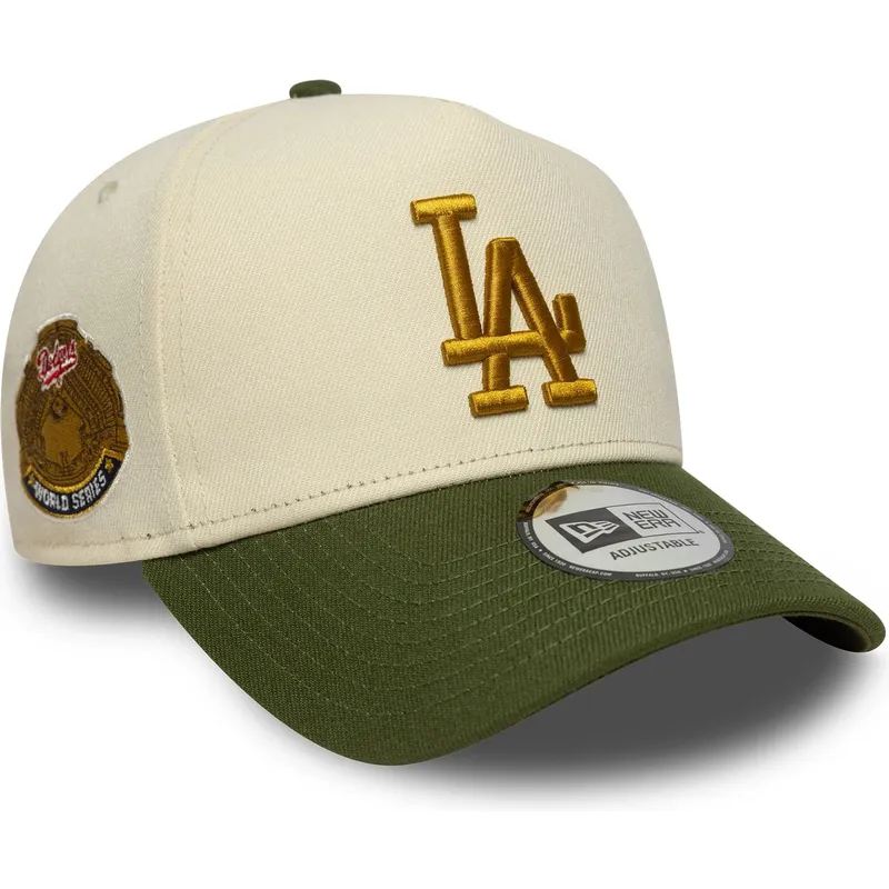 bezowo-zielona-czapka-z-daszkiem-snapback-9forty-e-frame-world-series-patch-los-angeles-dodgers-mlb-new-era