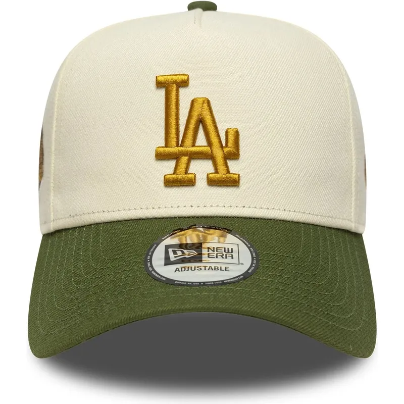 bezowo-zielona-czapka-z-daszkiem-snapback-9forty-e-frame-world-series-patch-los-angeles-dodgers-mlb-new-era