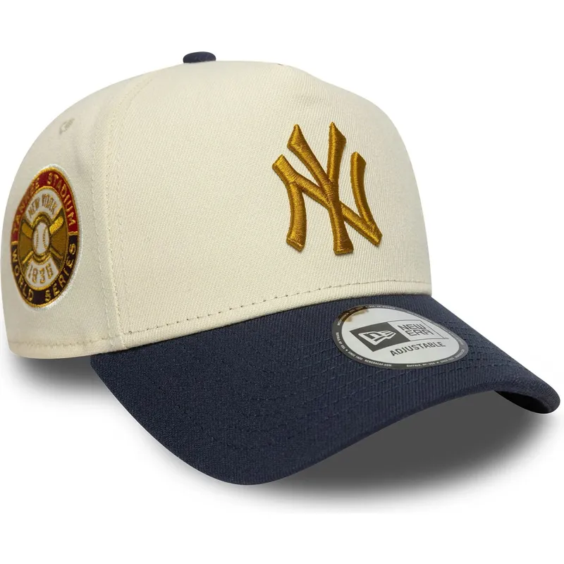 bezowa-i-granatowa-czapka-z-zakrzywionym-daszkiem-snapback-9forty-e-frame-world-series-patch-new-york-yankees-mlb-new-era