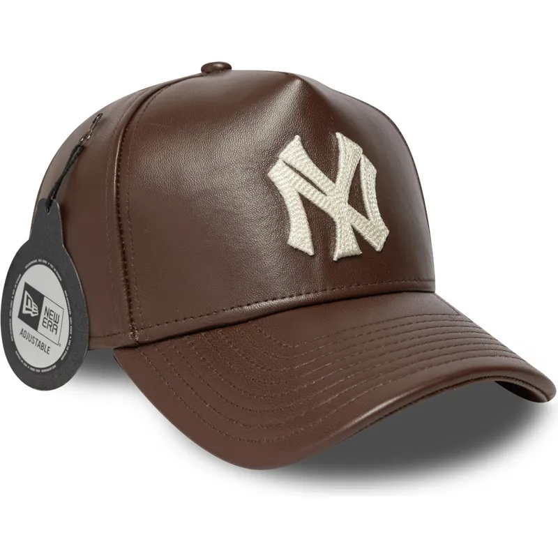 brazowa-regulowana-czapka-z-daszkiem-9forty-e-frame-img-leather-new-york-yankees-mlb-new-era