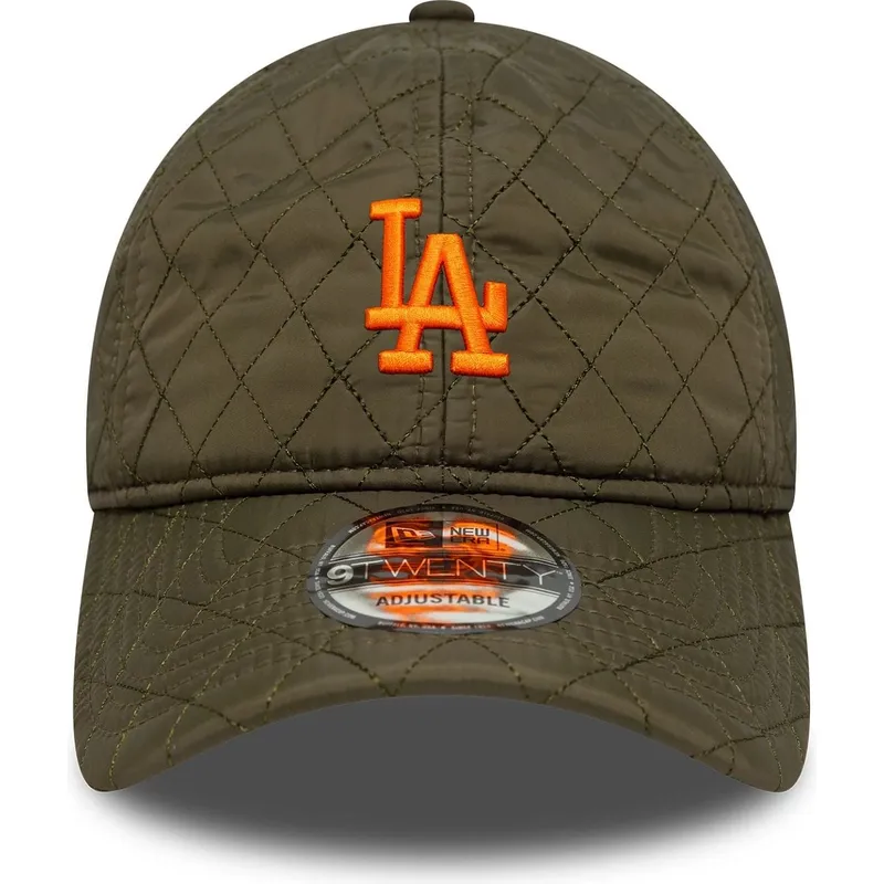 zielona-regulowana-czapka-z-zakrzywionym-daszkiem-z-pomaranczowym-logo-9twenty-quilted-los-angeles-dodgers-mlb-new-era