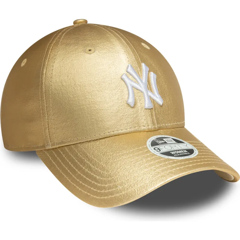 zlota-regulowana-czapka-z-zakrzywionym-daszkiem-dla-kobiet-9forty-metallic-new-york-yankees-mlb-new-era