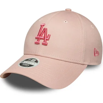 Różowa zakrzywiona czapka regulowana dla kobiet z różowym logo 9FORTY League Essential Los Angeles Dodgers MLB od New Era