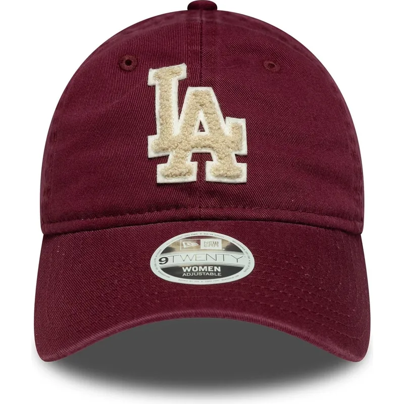 regulowana-bordowa-czapka-z-daszkiem-dla-kobiet-z-bezowym-logo-9twenty-boucle-los-angeles-dodgers-mlb-od-new-era